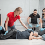 Participants practicing CPR during First Aid Training at NSTA Auburn in Parramatta.