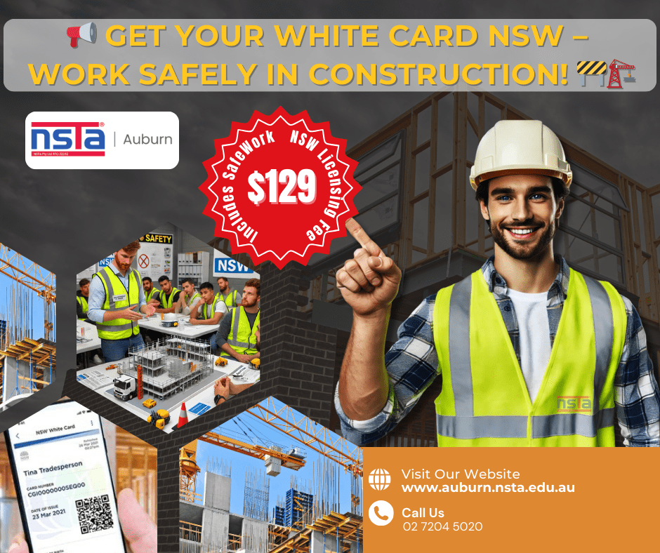 Construction worker holding a White Card after completing the NSW White Card course at NSTA Auburn™.