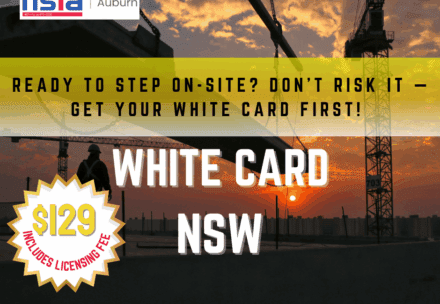 Construction worker holding PPE gear at a training site in Auburn NSW for White Card course