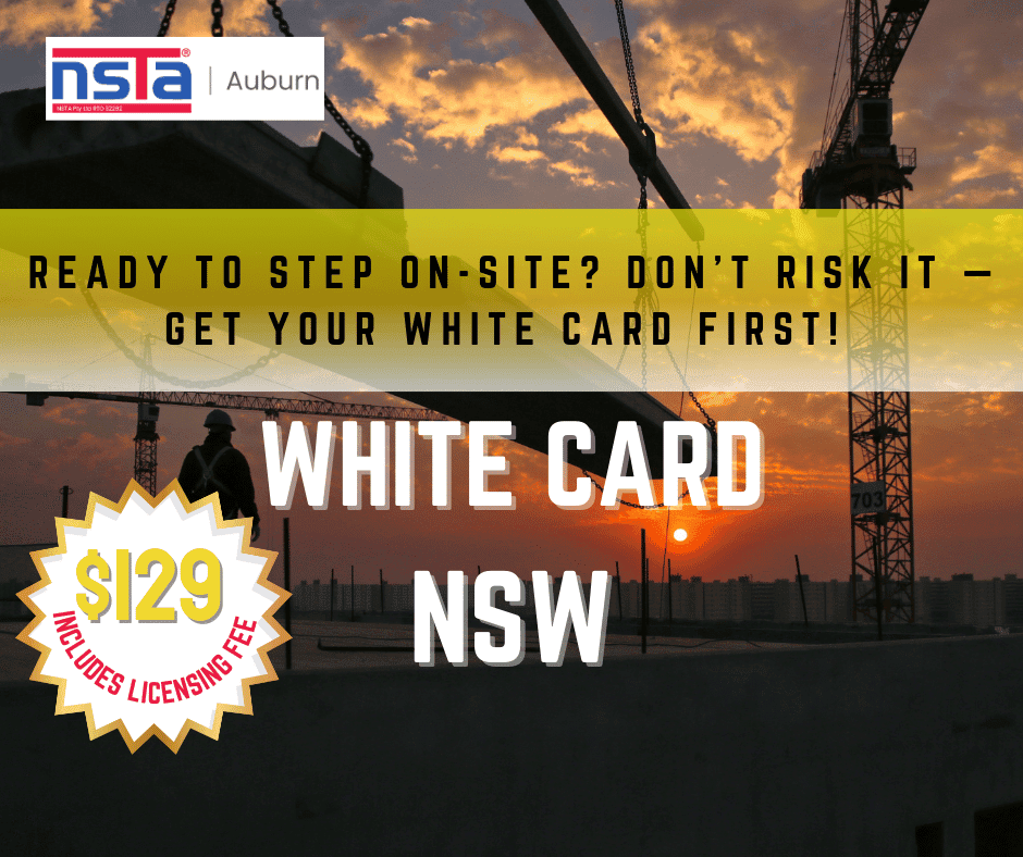Construction worker holding PPE gear at a training site in Auburn NSW for White Card course